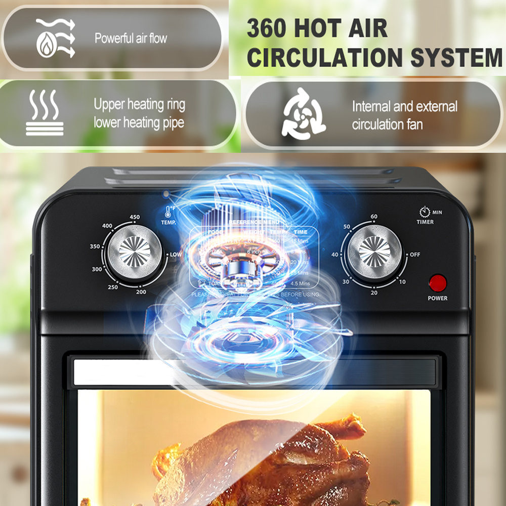 12.5 Qt Air Fryer With Dual Knob Control, Temperature Range, 60-Min Timer, Presets For French Fries, Pizza, Chicken, Fish, And Toast Healthy Oil-Free Cooking Oven - Image 7