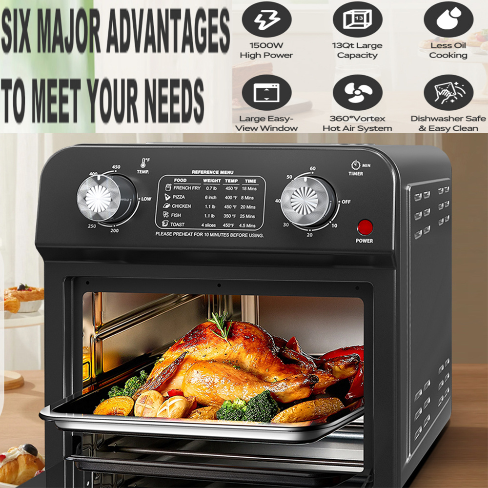 12.5 Qt Air Fryer With Dual Knob Control, Temperature Range, 60-Min Timer, Presets For French Fries, Pizza, Chicken, Fish, And Toast Healthy Oil-Free Cooking Oven - Image 3