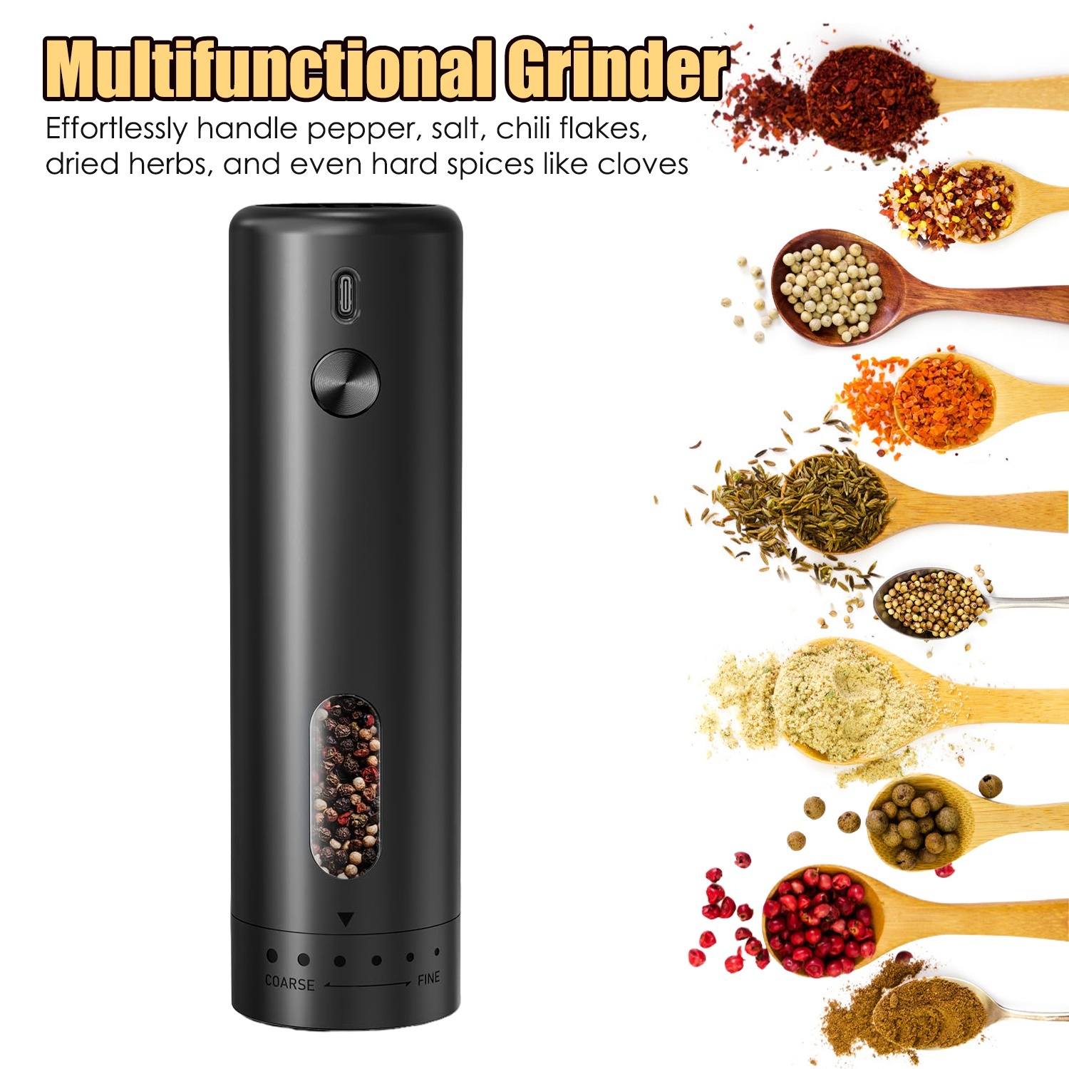 1Pc Electric Pepper Grinder USB Rechargeable Pepper Mill Automatic Salt Grinder With 6 Adjustable Coarseness LED Light 110ML Container One Hand Operation For Kitchen Essential - Image 8
